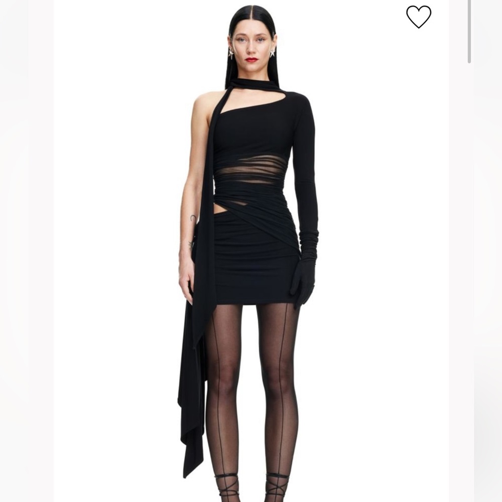 Mugler Black Asymmetric One-Shoulder Mini Dress
